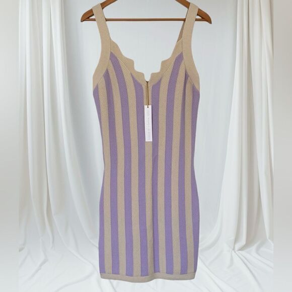 HOUSE OF HARLOW Dress NEW 1960 Knit Bodycon Sleeveless Purple Cream Stripe M - Picture 3 of 9